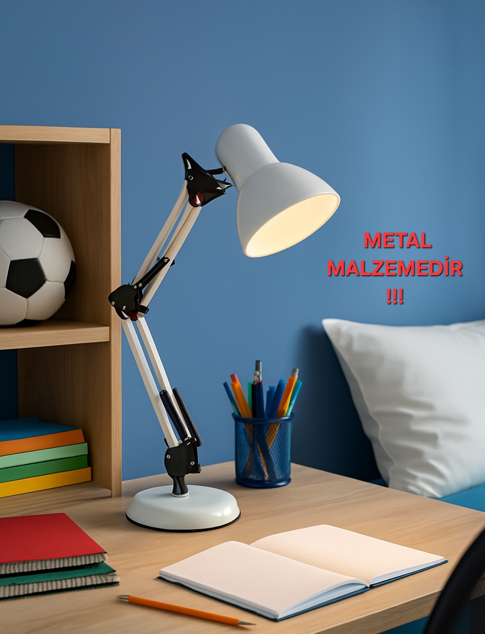 2810 Dekoratif Hareketli Beyaz Metal Modern Çalışma Masa Lambası Iç Mekan