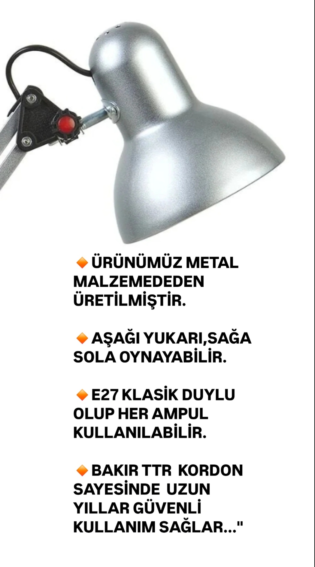 2810 Dekoratif Hareketli Beyaz Metal Modern Çalışma Masa Lambası Iç Mekan