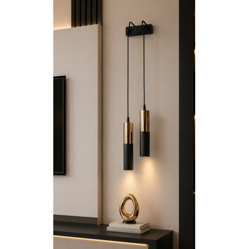 Arya 2'li Dekoratif  Siyah & Gold Kaplama Modern Duvar Aplik (GÜN IŞIĞI LED AMPULLER DAHİLDİR...)