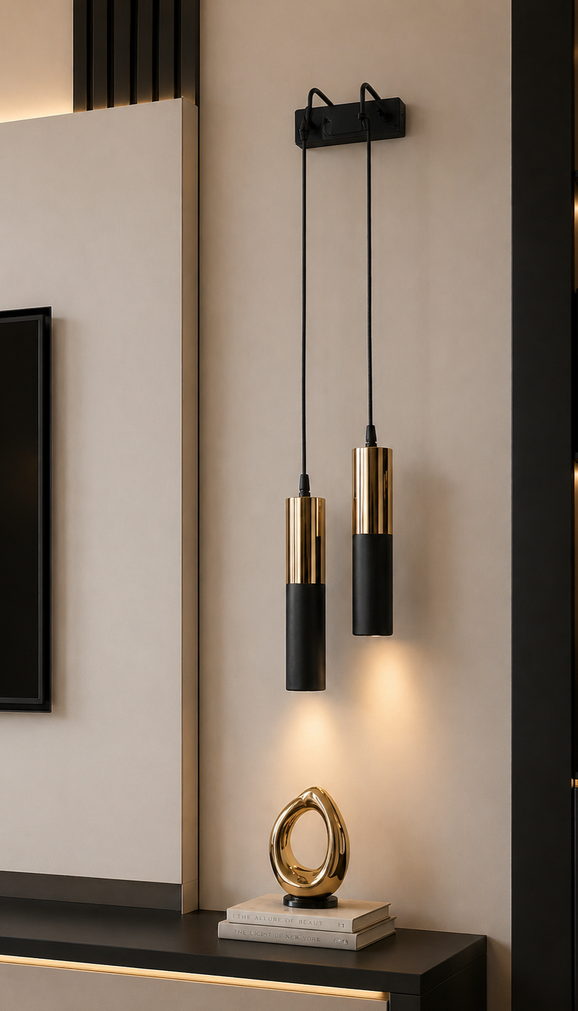 Arya 2'li Dekoratif  Siyah & Gold Kaplama Modern Duvar Aplik (GÜN IŞIĞI LED AMPULLER DAHİLDİR...)