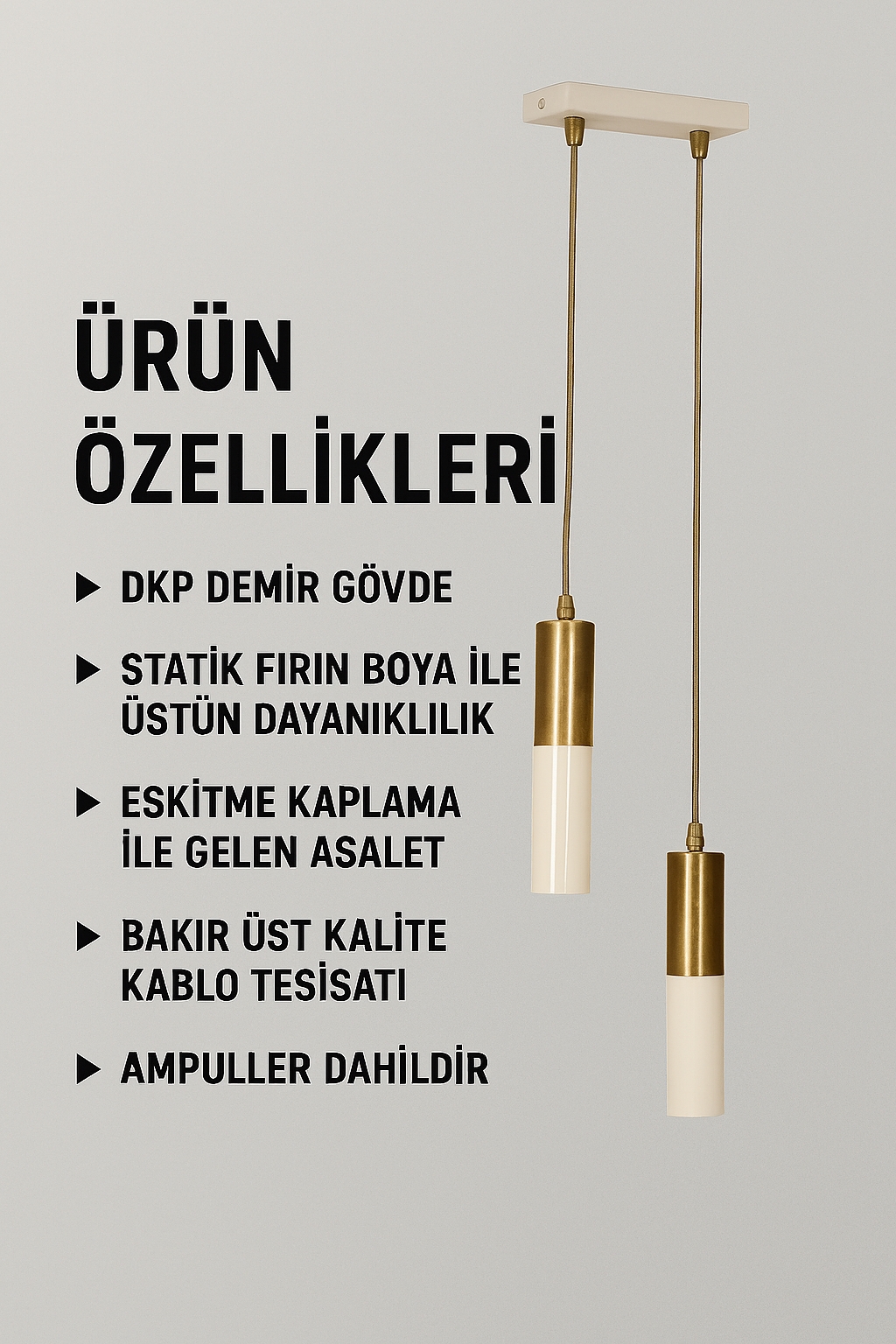 Arya Dekoratif 2'li Metal Tavan Sarkıt Eskitme Kaplama&Krem Modern Avize (Gün ışığı led ampuller dahildir.)