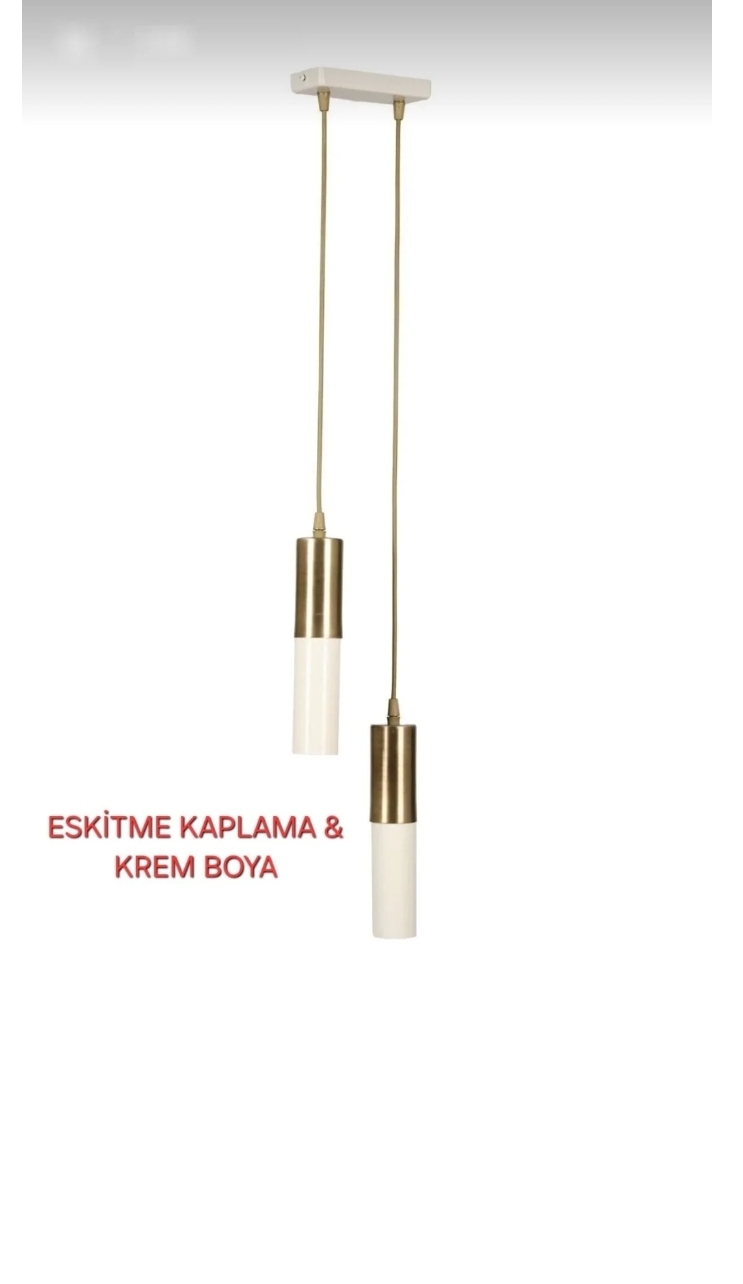 Arya Dekoratif 2'li Metal Tavan Sarkıt Eskitme Kaplama&Krem Modern Avize (Gün ışığı led ampuller dahildir.)