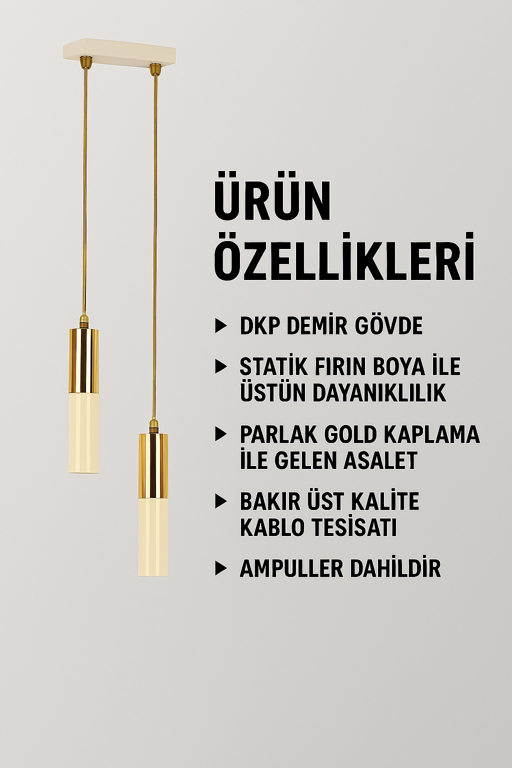 Arya 2'li Dekoratif Tavan Sarkıt Krem & Gold Kaplama Avize (GÜN IŞIĞI LED AMPÜLLER DAHİLDİR...)