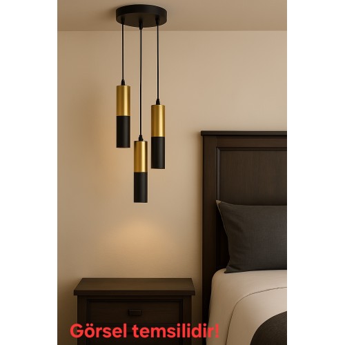 Arya 3'lü Dekoratif Siyah & Eskitme Kaplama Tavan Sarkıt Avize (GÜN IŞIĞI LED AMPULLER  DAHİLDİR...)