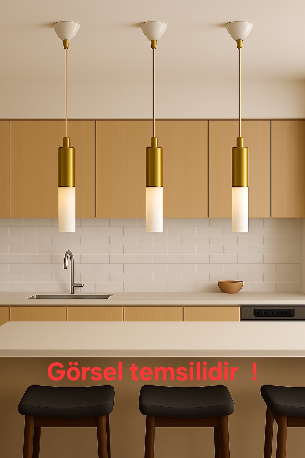 Arya Dekoratif Metal Tavan Sarkıt Krem & Gold Kaplama Tekli Avize (Gün ışığı led ampul dahildir...)