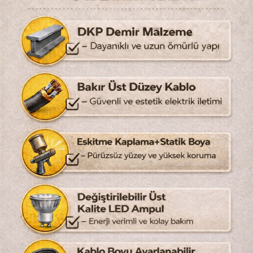 Arya 10'lu Dekoratif Galeri Boşluğu Siyah & Eskitme Yuvarlak Tavan Sarkıt Avize (GÜNIŞIĞI LED AMPULLER DAHİLDİR...)