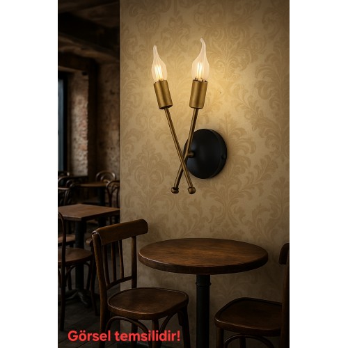 Cruz Dekoratif Eskitme & Siyah Metal Modern Duvar Aplik Iç Mekan (RUSTİK LED AMPULLER DAHİLDİR!!!)