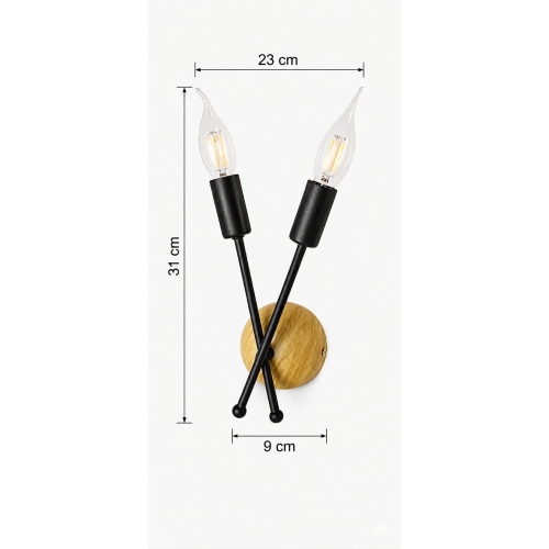 Cruz Dekoratif Siyah & Ahşap Desen Metal Modern Duvar Aplik Iç Mekan (RUSTİK LED AMPULLER DAHİLDİR!!!)