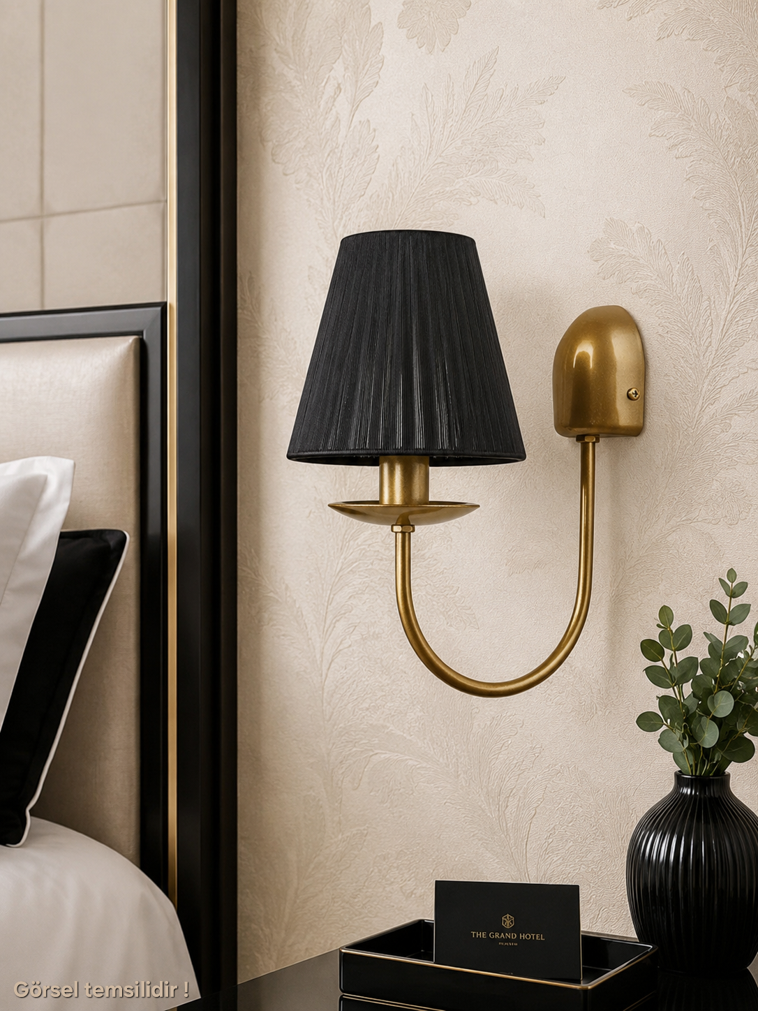 Eskin Dekoratif Siyah İp Şapkalı Metal Mat Gold Modern Duvar Aplik Iç Mekan