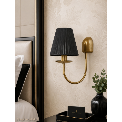 Eskin Dekoratif Siyah İp Şapkalı Metal Mat Gold Modern Duvar Aplik Iç Mekan