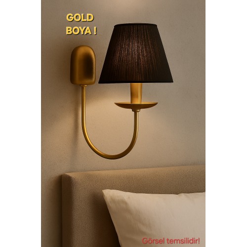 Eskin Dekoratif Siyah İp Şapkalı Metal Mat Gold Modern Duvar Aplik Iç Mekan