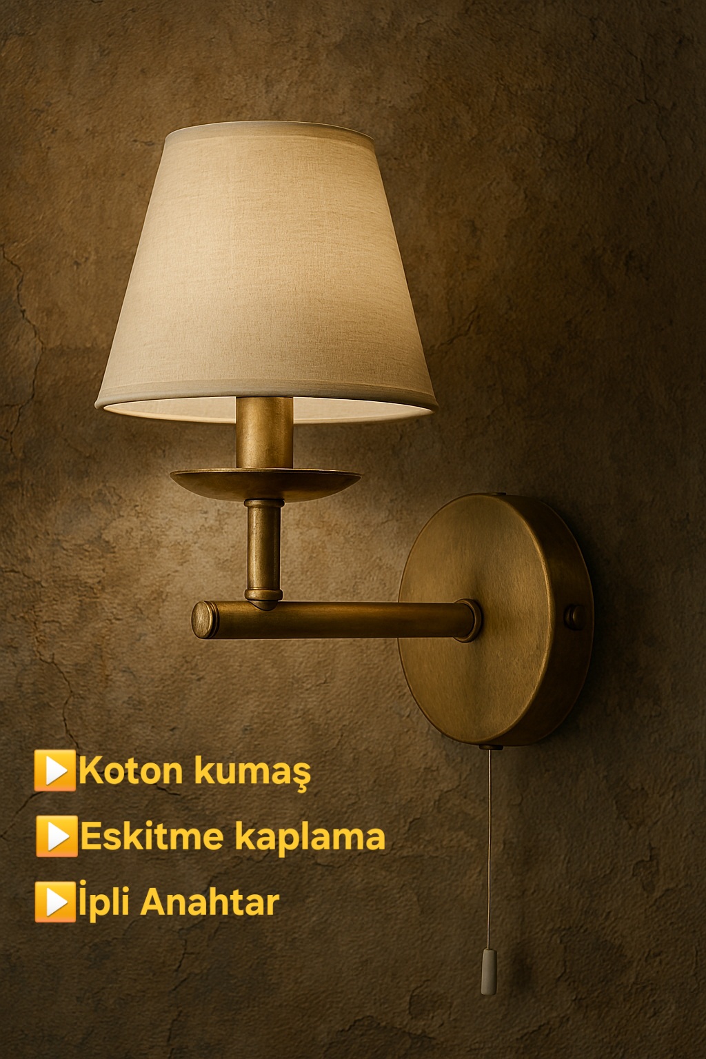 Esila Dekoratif Şapkalı Duvar Aplik Eskitme (İPLİ ANAHTARLI) Modern İç Mekan