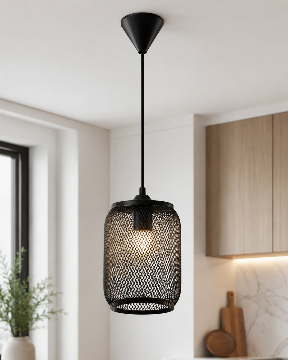 Fıçı Dekoratif Kafesli Özel Tasarım Siyah Metal Modern Tavan Sarkıt Avize İç Mekan