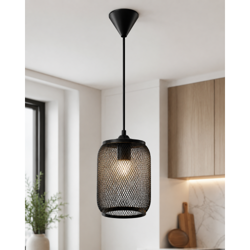 Fıçı Dekoratif Kafesli Özel Tasarım Siyah Metal Modern Tavan Sarkıt Avize İç Mekan