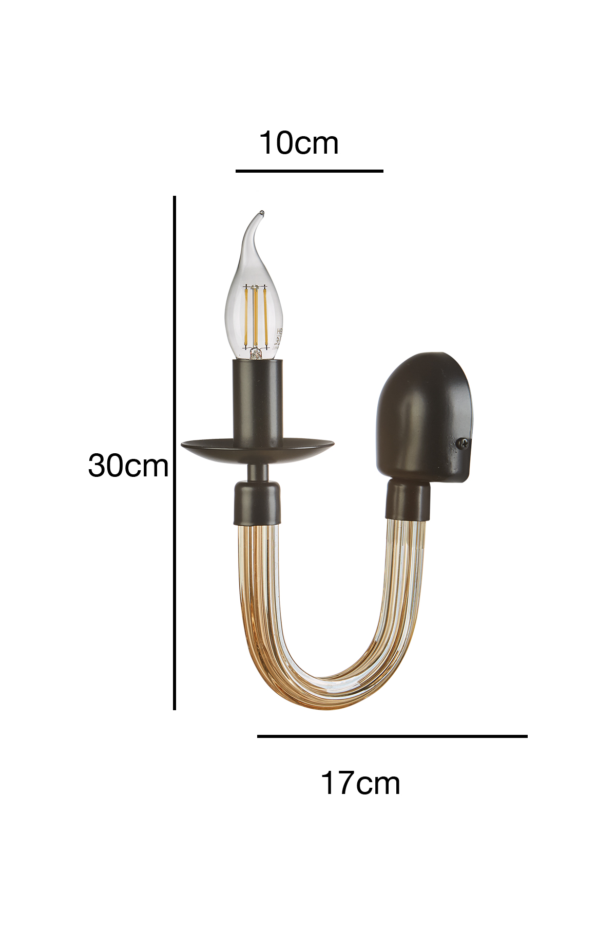 Gina Dekoratif Bal Renk Boru Camlı Siyah Duvar Aplik Modern Iç Mekan (Rustik led ampul dahildir)