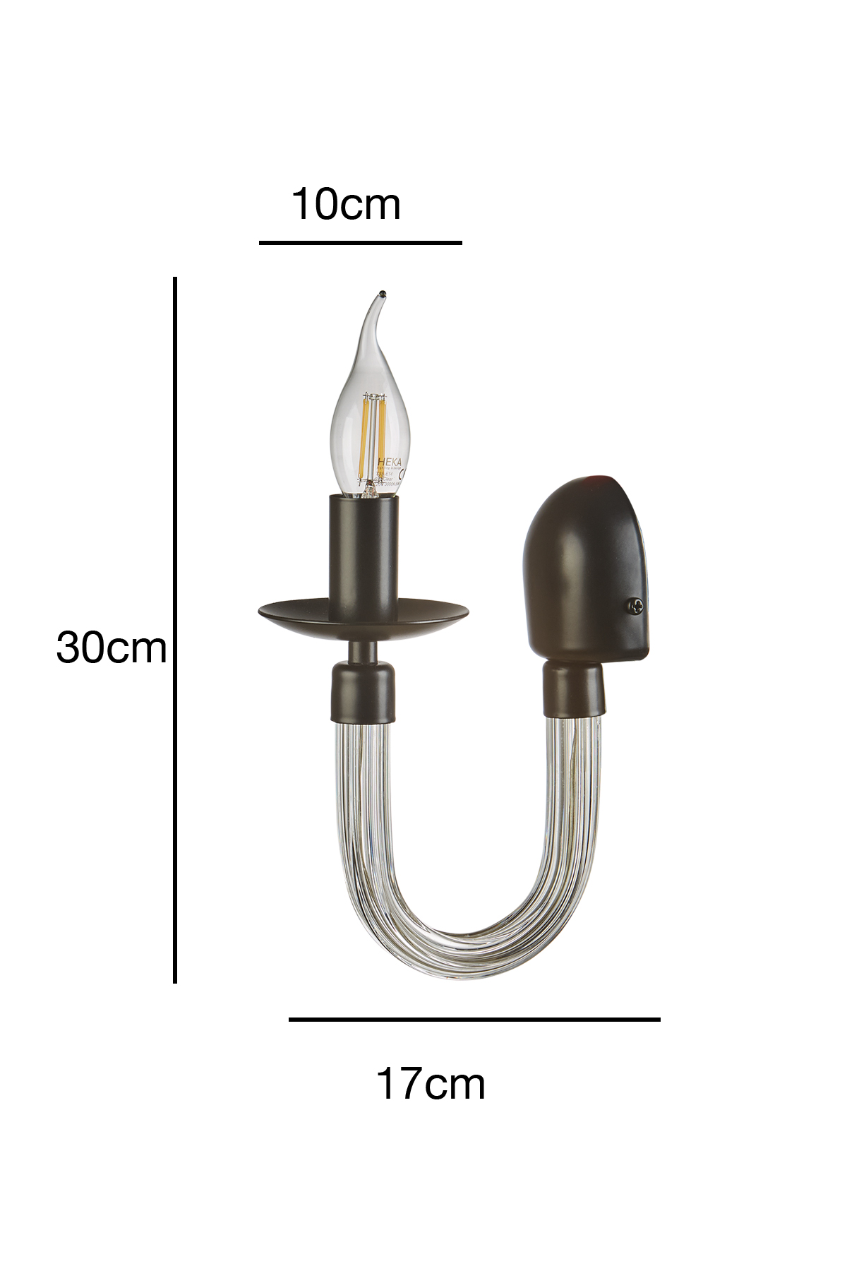 Gina Dekoratif Şeffaf Boru Camlı Siyah Duvar Aplik Modern Iç Mekan (Rustik led ampul dahildir)
