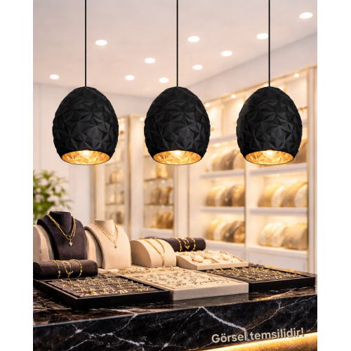 JM022 Dekoratif Siyah İçi Gold Cam Tavan Sarkıt Modern Tekli İç Mekan
