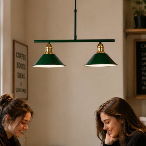 Kleps 2'li Dekoratif Yeşil(RAL 6005) & Gold Metal Modern Tavan Avize İç Mekan
