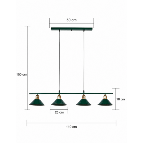 Kleps 4'lü Dekoratif Yeşil(RAL 6005) & Gold Metal Modern Tavan Avize İç Mekan