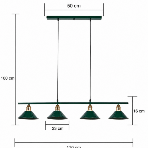 Kleps 4'lü Dekoratif Yeşil(RAL 6005) & Gold Metal Modern Tavan Avize İç Mekan
