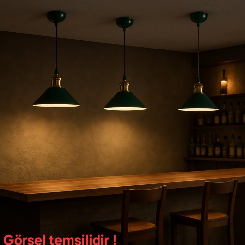 Kleps Tekli Dekoratif Yeşil(RAL 6005) & Gold Metal Modern Tavan Sarkıt İç Mekan
