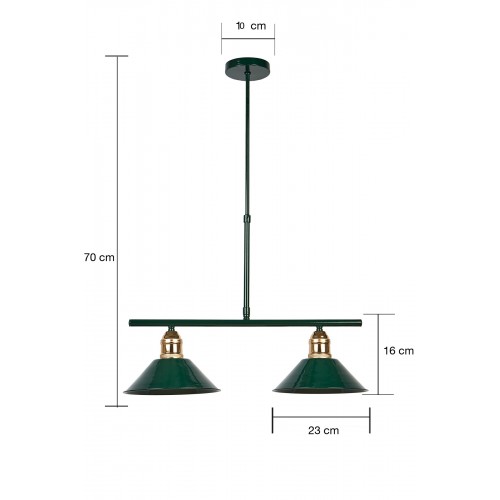 Kleps 2'li Dekoratif Yeşil(RAL 6005) & Gold Metal Modern Tavan Avize İç Mekan
