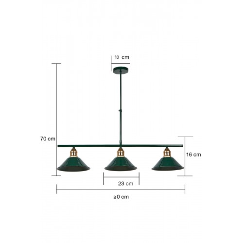 Kleps 3'lü Dekoratif Yeşil(RAL 6005) & Gold Metal Modern Tavan Avize İç Mekan
