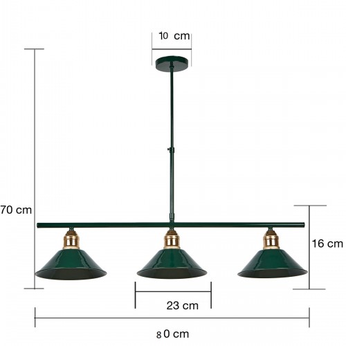 Kleps 3'lü Dekoratif Yeşil(RAL 6005) & Gold Metal Modern Tavan Avize İç Mekan