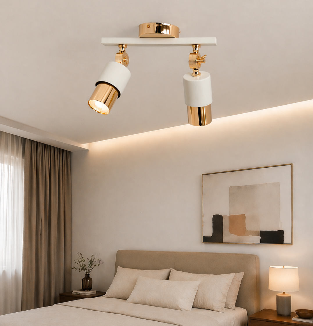 Lotus 2'li Dekoratif Gold Kaplama & Krem Modern Avize & Aplik (GÜNIŞIĞI LED AMPULLER DAHİLDİR...)