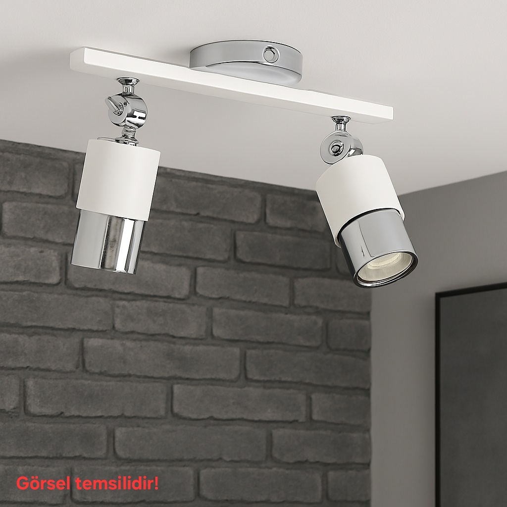 Lotus 2'li Dekoratif Krom Kaplama & Beyaz Modern Avize & Aplik (GÜNIŞIĞI LED AMPULLER DAHİLDİR...)