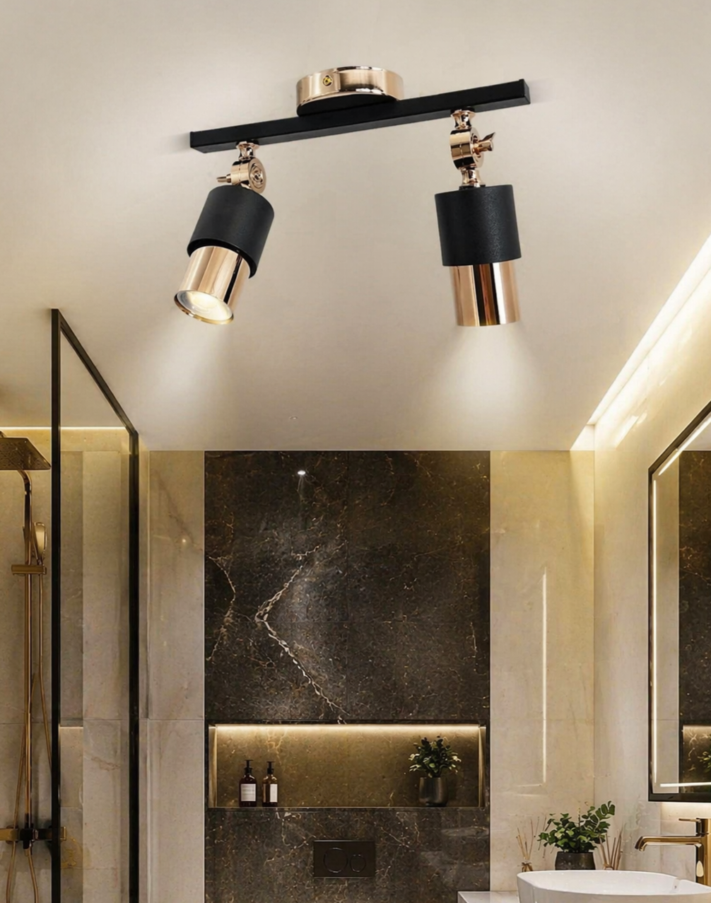 Lotus 2'li Dekoratif Gold Kaplama & Siyah Modern Avize & Aplik (GÜNIŞIĞI LED AMPULLER DAHİLDİR...)
