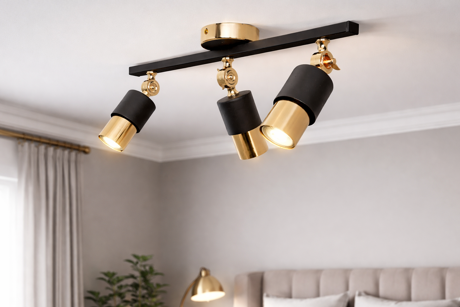 Lotus 3'lü Dekoratif Gold Kaplama & Siyah Modern Avize & Aplik (GÜNIŞIĞI LED AMPULLER DAHİLDİR...)