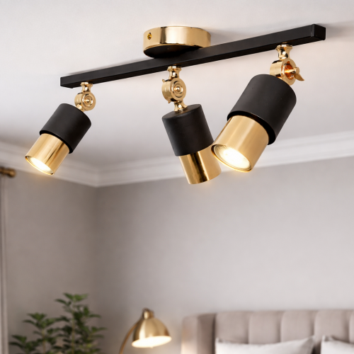 Lotus 3'lü Dekoratif Gold Kaplama & Siyah Modern Avize & Aplik (GÜNIŞIĞI LED AMPULLER DAHİLDİR...)