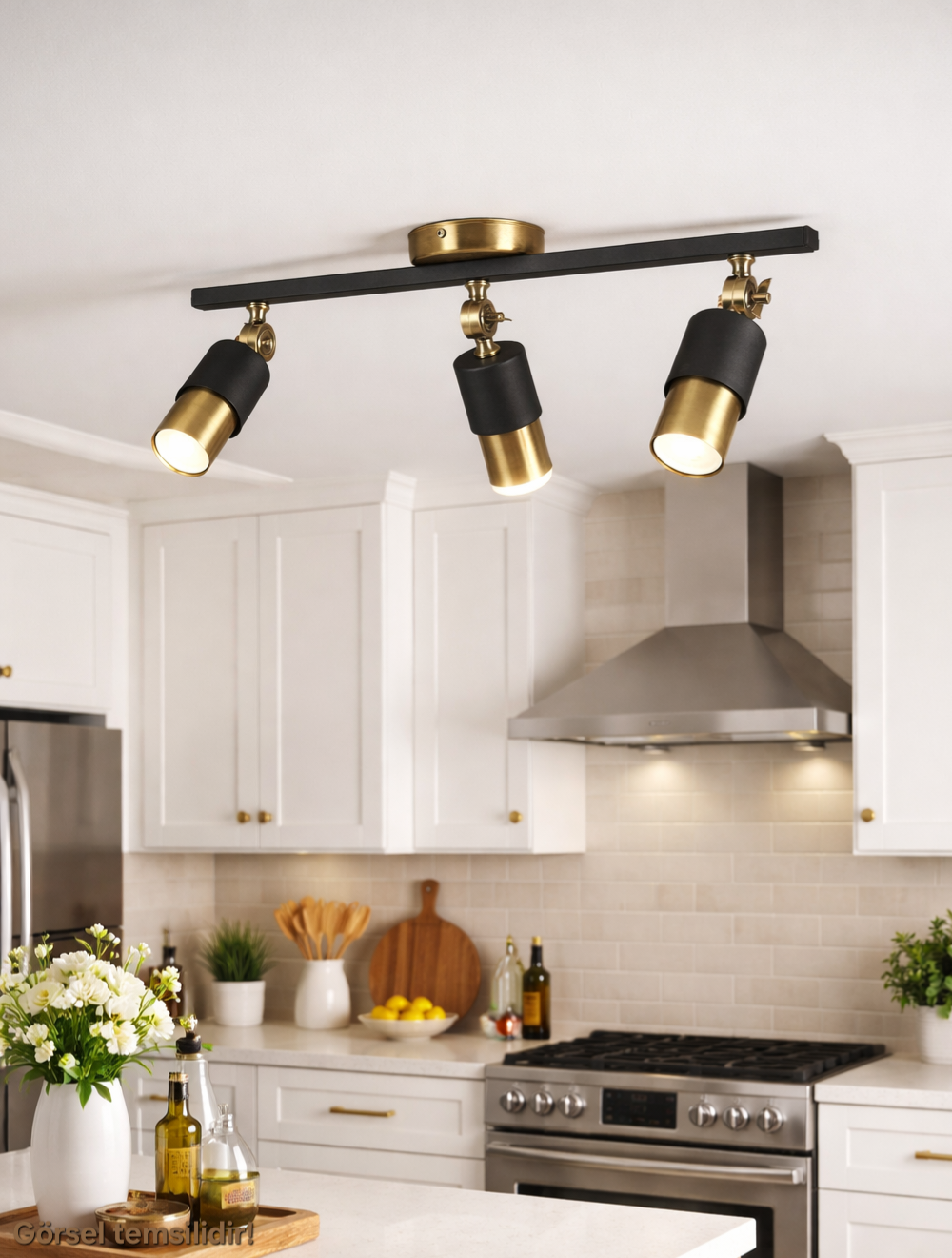 Lotus 3'lü Dekoratif Eskitme Kaplama & Siyah Modern Avize & Aplik (GÜNIŞIĞI LED AMPULLER DAHİLDİR...)
