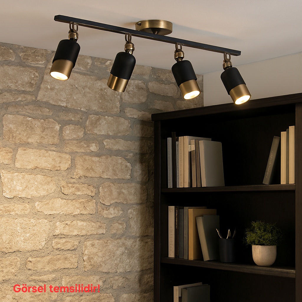 Lotus 4'lü Dekoratif Eskitme Kaplama & Siyah Modern Avize & Aplik (GÜNIŞIĞI LED AMPULLER DAHİLDİR...)