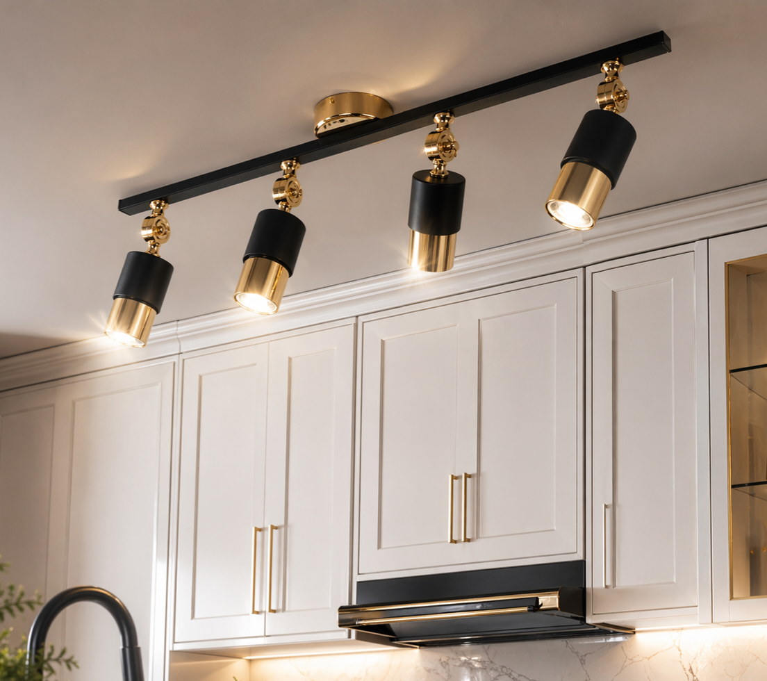 Lotus 4'lü Dekoratif Gold Kaplama & Siyah Modern Avize & Aplik (GÜNIŞIĞI LED AMPULLER DAHİLDİR...)