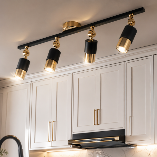 Lotus 4'lü Dekoratif Gold Kaplama & Siyah Modern Avize & Aplik (GÜNIŞIĞI LED AMPULLER DAHİLDİR...)