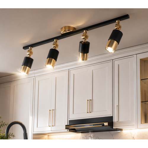 Lotus 4'lü Dekoratif Gold Kaplama & Siyah Modern Avize & Aplik (GÜNIŞIĞI LED AMPULLER DAHİLDİR...)