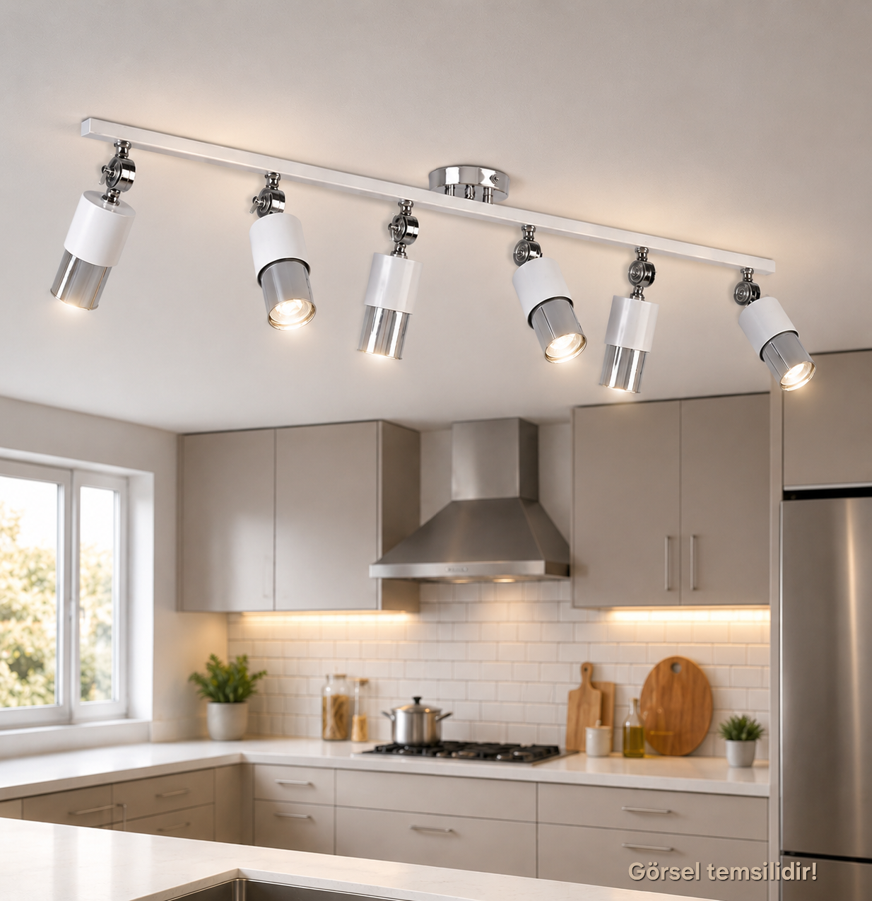 Lotus 6'lı Dekoratif Krom Kaplama & Beyaz Modern Avize & Aplik (GÜNIŞIĞI LED AMPULLER DAHİLDİR...)