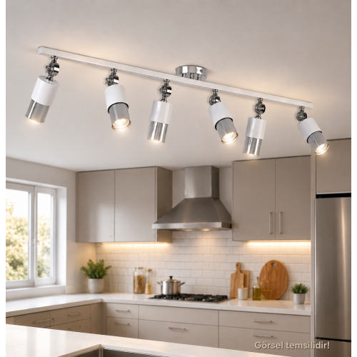 Lotus 6'lı Dekoratif Krom Kaplama & Beyaz Modern Avize & Aplik (GÜNIŞIĞI LED AMPULLER DAHİLDİR...)