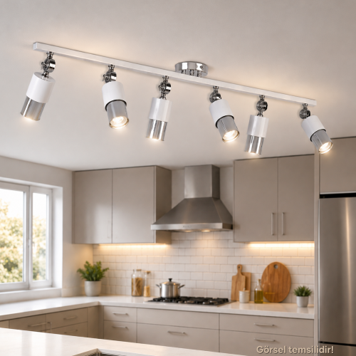 Lotus 6'lı Dekoratif Krom Kaplama & Beyaz Modern Avize & Aplik (GÜNIŞIĞI LED AMPULLER DAHİLDİR...)