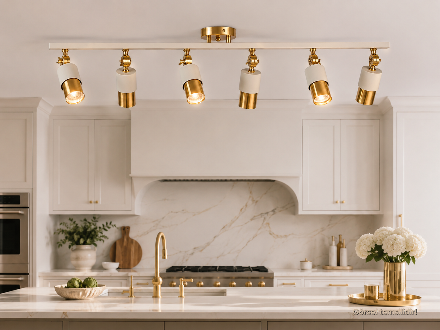 Lotus 6'lı Dekoratif Gold Kaplama & Krem Modern Avize & Aplik (GÜNIŞIĞI LED AMPULLER DAHİLDİR...)