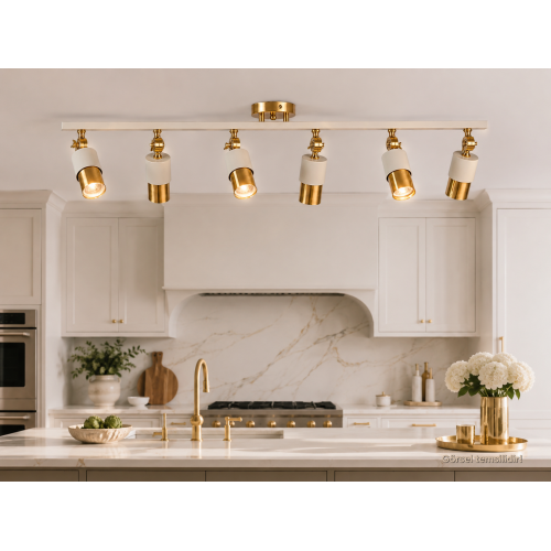 Lotus 6'lı Dekoratif Gold Kaplama & Krem Modern Avize & Aplik (GÜNIŞIĞI LED AMPULLER DAHİLDİR...)