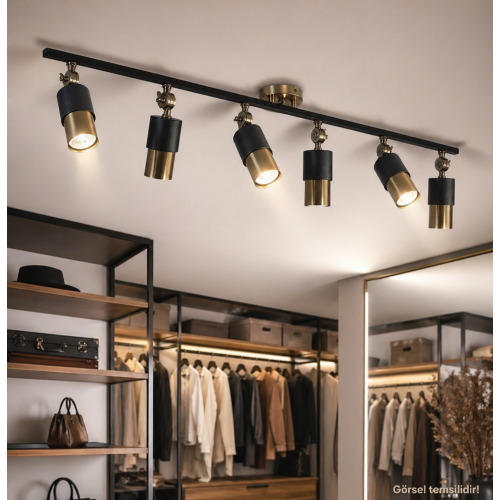 Lotus 6'lı Dekoratif Eskitme Kaplama & Siyah Modern Avize & Aplik (GÜNIŞIĞI LED AMPULLER DAHİLDİR...)