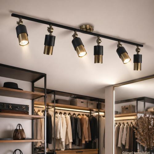 Lotus 6'lı Dekoratif Eskitme Kaplama & Siyah Modern Avize & Aplik (GÜNIŞIĞI LED AMPULLER DAHİLDİR...)