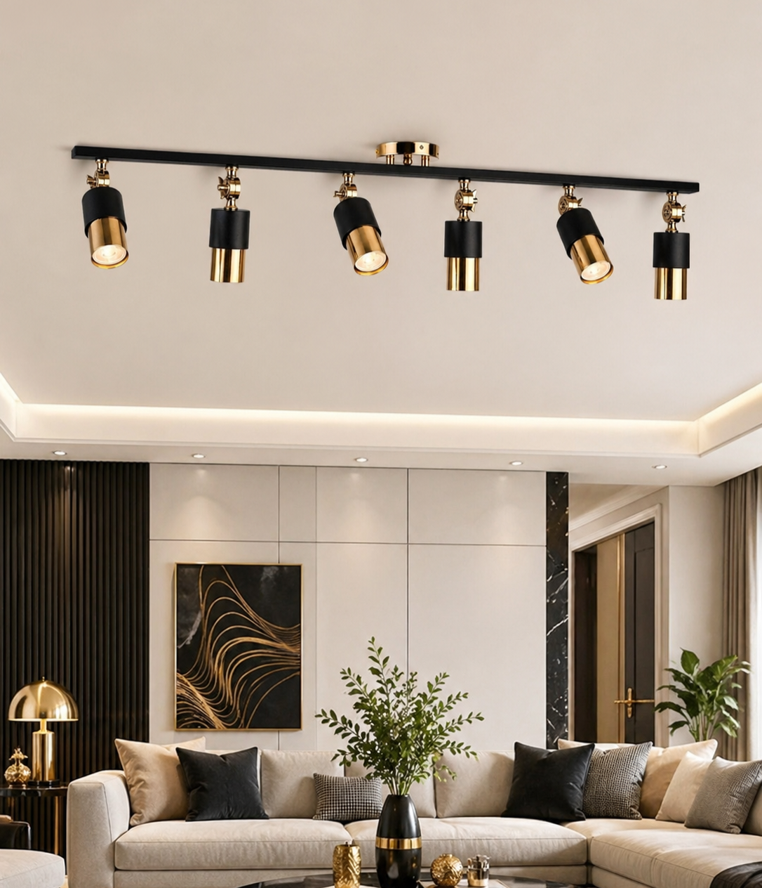 Lotus 6'lı Dekoratif Gold Kaplama & Siyah Modern Avize & Aplik (GÜNIŞIĞI LED AMPULLER DAHİLDİR...)