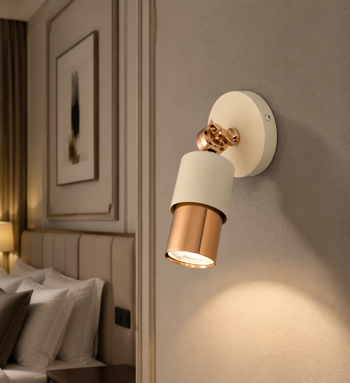 Lotus Tekli Dekoratif Gold Kaplama & Krem Hareketli Duvar Aplik (GÜNIŞIĞI LED AMPUL DAHİLDİR...)