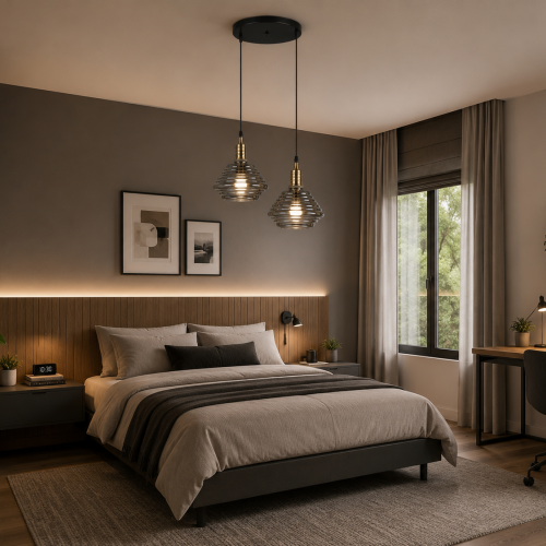 LY8004-2 Dekoratif 2'li İthal Füme Cam Sarkıt Modern İç Mekan