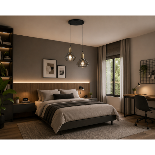 LY8004-2 Dekoratif 2'li İthal Füme Cam Sarkıt Modern İç Mekan