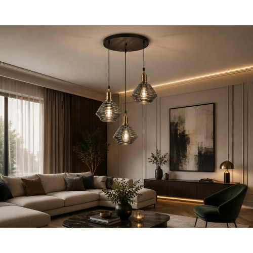 LY8004-3 Dekoratif 3'lü İthal Füme Cam Sarkıt Modern İç Mekan